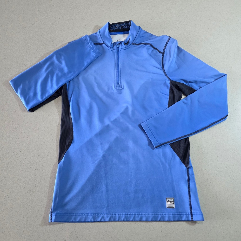 Nike Pro Combat Hyperwarm Dri-FIT Max 1/4 Zip Pullover Blue Mens Medium
